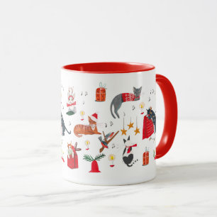 Cute retro cat red Christmas pattern Mug