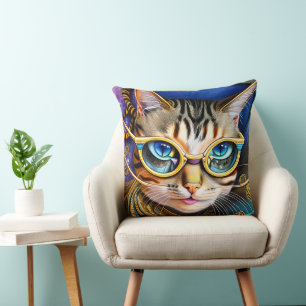 Cute Retro Cat Wearing Glasses Cushion