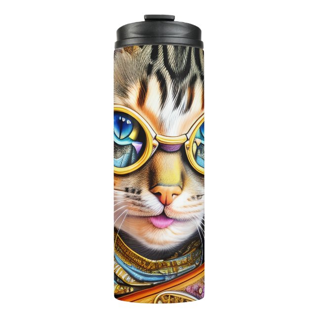 Cute Retro Cat Wearing Glasses Thermal Tumbler (Front)