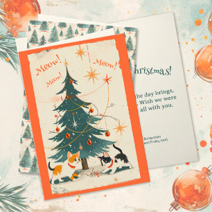 Cute Retro Cats 1950s Christmas Tree Holiday Card