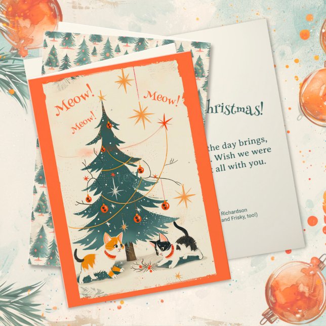 Cute Retro Cats 1950s Christmas Tree Holiday Card (Cute Retro Cats 1950s Christmas Tree Folded Card)