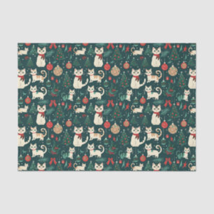 Cute Retro Cats on Black Christmas Tissue Paper