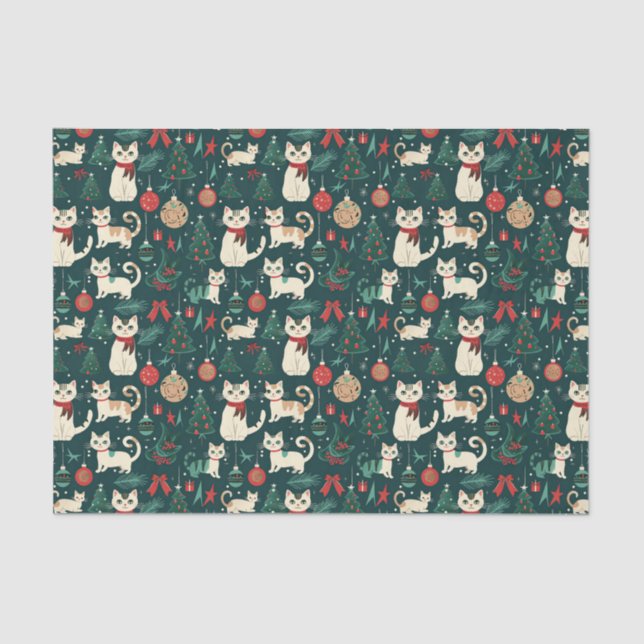 Cute Retro Cats on Black Christmas Tissue Paper (Front)