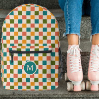 Cute Retro Chequerboard Monogram Multicolored