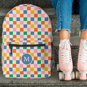 Cute Retro Chequerboard Monogram Vintage Colours Printed Backpack
