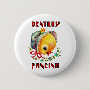 Cute Retro Chick - Destroy Fascism 6 Cm Round Badge