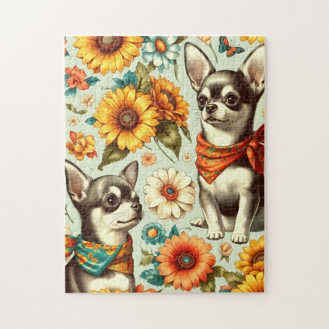Cute Retro Chihuahua Illustration Jigsaw Puzzle (Vertical)