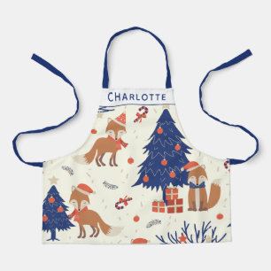 Cute Retro Christmas Fox Kids Personalised Apron
