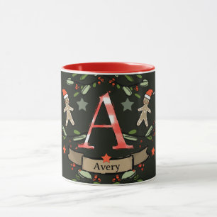Cute Retro Christmas Monogram "A" with name  Mug
