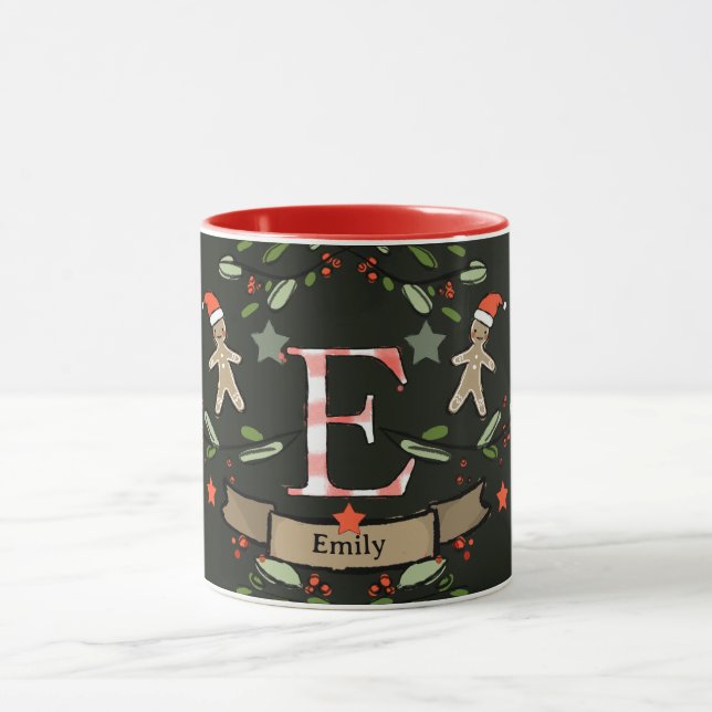 Cute Retro Christmas Monogram "E" with name  Mug (Center)