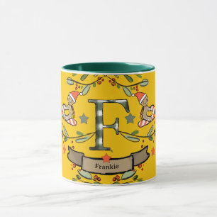 Cute Retro Christmas Monogram "F" with name  Mug