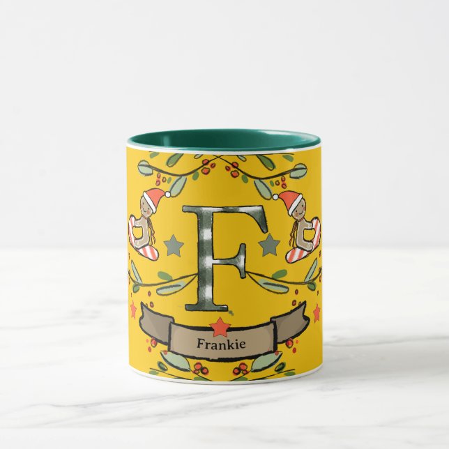 Cute Retro Christmas Monogram "F" with name  Mug (Center)