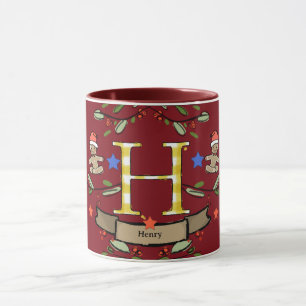Cute Retro Christmas Monogram "H" with name  Mug