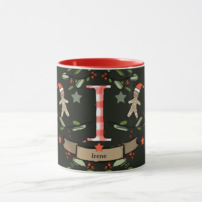 Cute Retro Christmas Monogram "I" with name  Mug (Center)