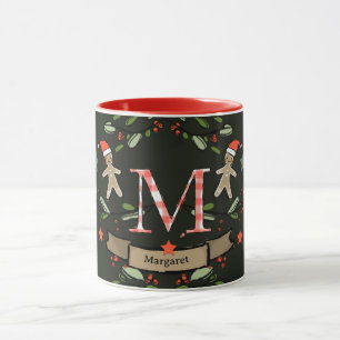 Cute Retro Christmas Monogram "M" with name  Mug
