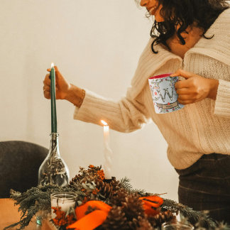 Cute Retro Christmas Monogram "W" with name  Mug