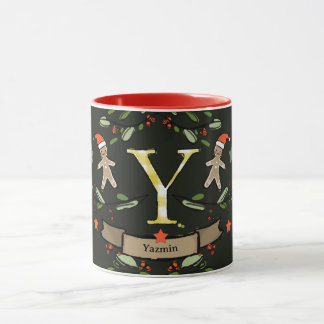Cute Retro Christmas Monogram "Y" with name  Mug