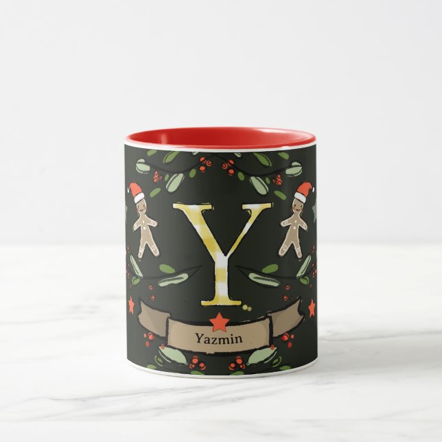 Cute Retro Christmas Monogram "Y" with name  Mug (Center)