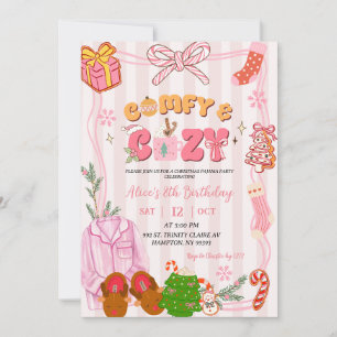 Cute Retro Christmas Pajama Party Girl Birthday Invitation