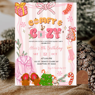 Cute Retro Christmas Pajama Party Girl Birthday Invitation