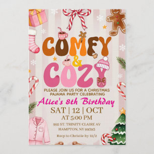 Cute Retro Christmas Pajama Party Girl Invitation
