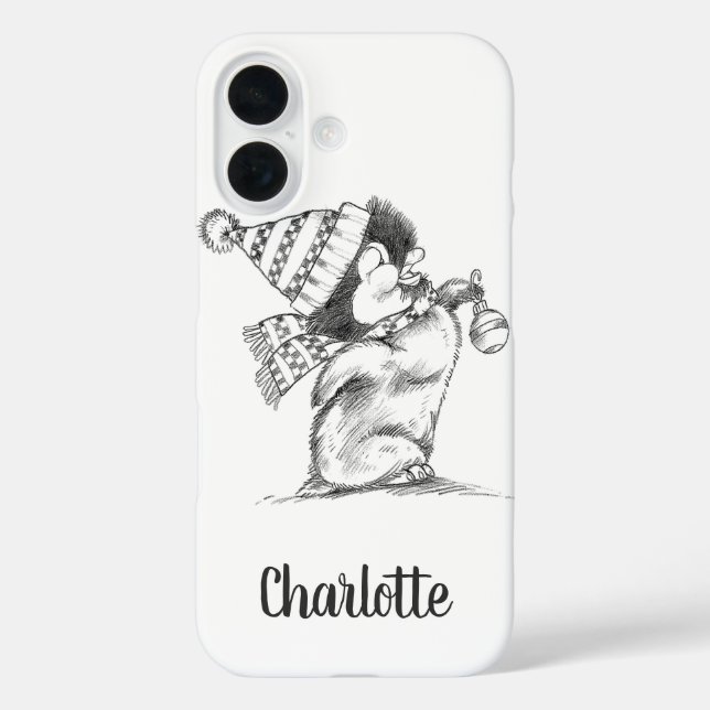 Cute Retro Christmas Penguin with Hat and Scarf Case-Mate iPhone Case (Back)