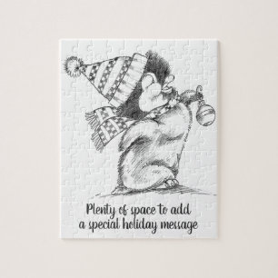 Cute Retro Christmas Penguin with Hat and Scarf Jigsaw Puzzle