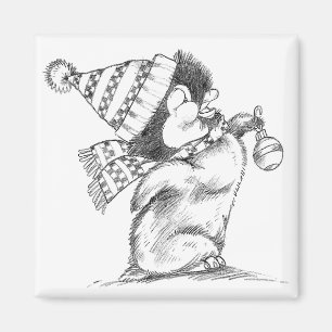 Cute Retro Christmas Penguin with Hat and Scarf Magnet