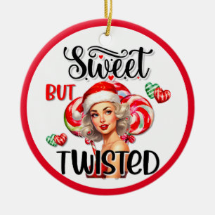 Cute Retro Christmas Sweet n Twisted Pinup Ceramic Ornament
