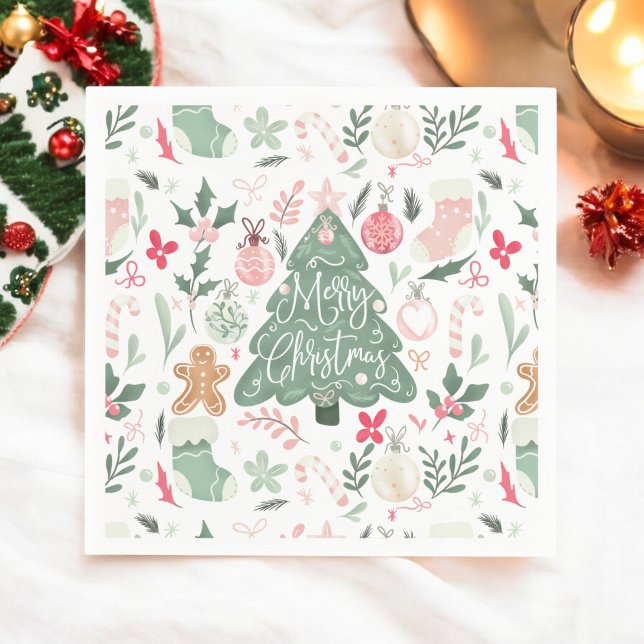 Cute retro Christmas things Illustration Pattern Napkin (Cute retro Christmas things Illustration Pattern Napkins)