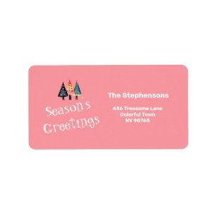 Cute Retro Christmas Tree Pink Holiday Label