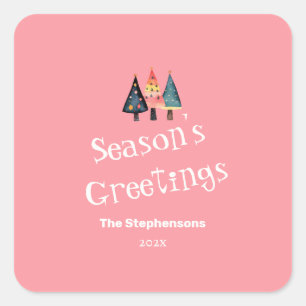 Cute Retro Christmas Tree Pink Holiday Square Sticker