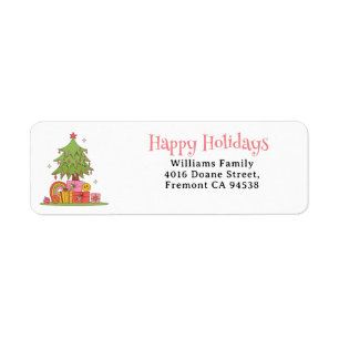  Cute Retro Christmas Tree Return Address Return Address Label
