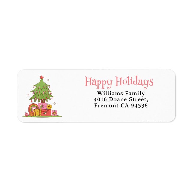  Cute Retro Christmas Tree Return Address Return Address Label (Front)
