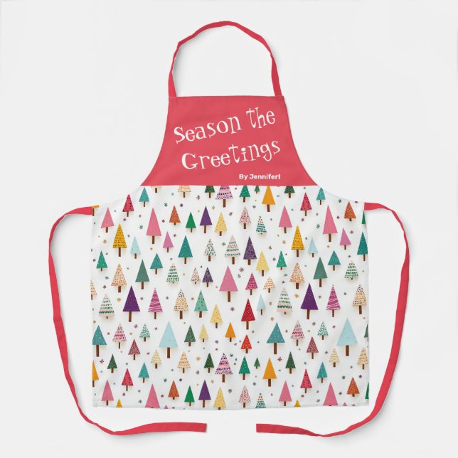 Cute Retro Christmas Trees  Apron (Front)