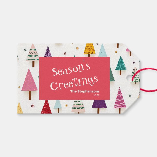 Cute Retro Christmas Trees Gift Tags (Front (Horizontal))