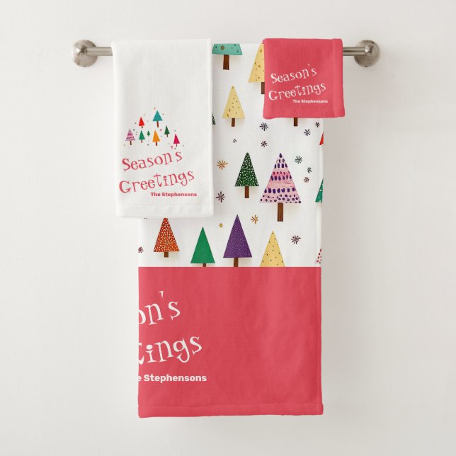 Cute Retro Christmas Trees Towel Set (Insitu)