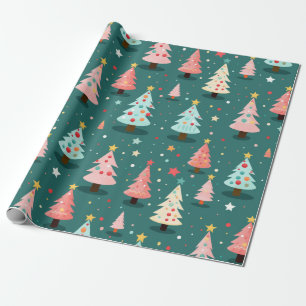 Cute Retro Christmas Trees  Wrapping Paper