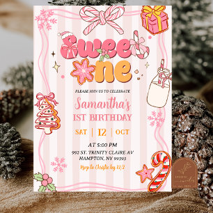 Cute Retro Christmas Winter Girl Sweet One  Invitation