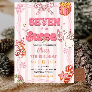 Cute Retro Christmas Winter Seven is So Sweet  Invitation