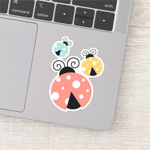 Cute Retro Coloured Ladybugs Illustration