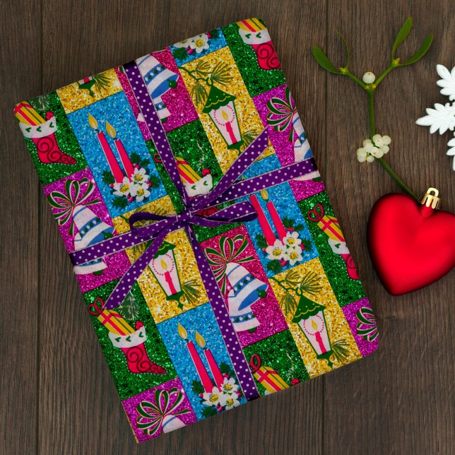 Cute retro colourful collage holidays colourful  wrapping paper (Creator Uploaded)