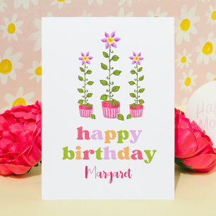Cute Retro Colourful Floral Personalised Birthday Card