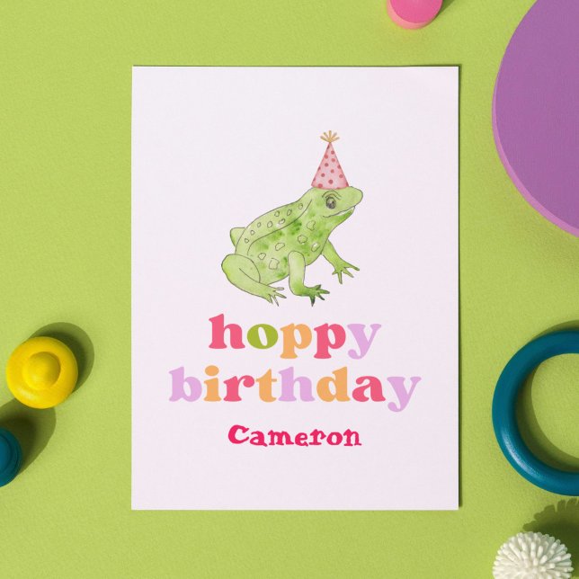 Cute Retro Colourful Frog Personalised Birthday Card (Our Hoppy Birthday frog card is sure to bring a smile to the face of the birthday girl or boy.)