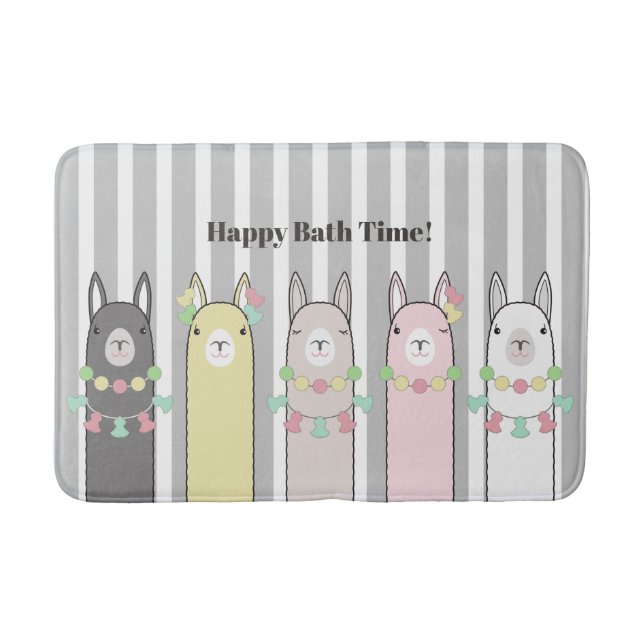 Cute Retro Colourful Llamas Bath Mat (Front)