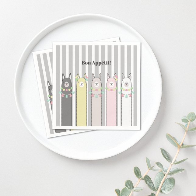 Cute Retro Colourful Llamas Custom Paper Napkin (Creator Uploaded)