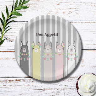 Cute Retro Colourful Llamas Kids Party Paper Plate