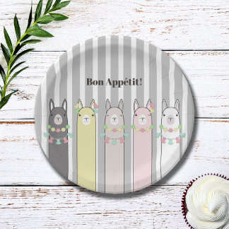 Cute Retro Colourful Llamas Kids Party Paper Plate