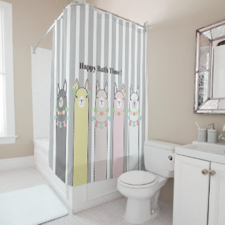 Cute Retro Colourful Llamas Shower Curtain