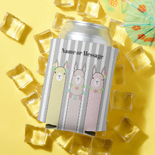 Cute Retro Colourful Llamas Striped Can Cooler